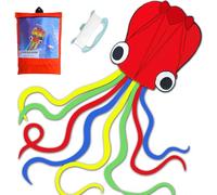 HONBO Cometa Grande de Pulpo para niños y Adultos, Cometas de fácil Vuelo para niños y niñas, Juguete de Playa y Verano al Aire Libre, Cometas para asultos, fáciles de Volar (Rojo)
