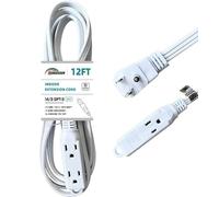 HONDERONS 12FT 3 Outlets White Flat Plug Extension Cord,14/3 SPT-3 Extension Cable 3 Prong Grounded,Durable Power Cable for Home,Office