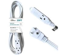 HONDERONS 20 FT 3 Outlets White Extension Cord with Flat Plug,16/3 SPT-3 Extension Cable 3 Prong Grounded,Durable Power Cable for Home,Office