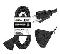 HONDERSON 30FT Outdoor Extension Cord with 3 Electrical Power Outlets - 16/3 SJTW Durable Black Cable with 3 Prong Grounded Plug for Safety,Great for Outdoor Christmas Decorations