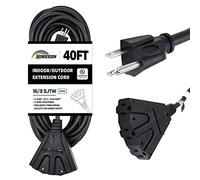 HONDERSON 40FT Outdoor Extension Cord with 3 Electrical Power Outlets - 16/3 SJTW Durable Black Cable with 3 Prong Grounded Plug for Safety,Great for Outdoor Christmas Decorations