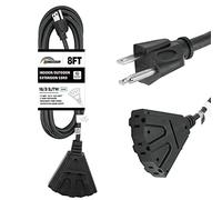 HONDERSON 8FT Outdoor Extension Cord with 3 Electrical Power Outlets - 16/3 SJTW Durable Black Cable with 3 Prong Grounded Plug for Safety,Great for Outdoor Christmas Decorations