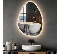 Hondony Espejo de Baño LED Asimétrico 50x70 cm • Sin Vaho • Blanco Frío 6400K • Montaje en Pared • Vidrio Templado • Moderno y de Bajo Consumo (500x700 mm)