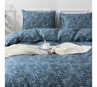 HoneiLife Juego de Funda de edredón 100% algodón, con patrón de Hierbas, Suave y Transpirable, con Cierre de Cremallera y Lazos en Las Esquinas, 3 Piezas (1 Funda de edredón + 2 Fundas de Almohada),