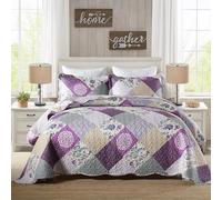 HoneiLife Quilt Set King Size - 3 Piece Microfiber Quilts Reversible Bedspreads Patchwork Coverlets Floral Bedding Set All Season Quilts- Late Spring,King