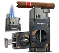 HONEST Encendedor de cigarro tipo antorcha con llama a chorro resistente al viento, cortador de puros en V integrado, regalo de Navidad, encendedores tipo antorcha de butano recargables, encendedores
