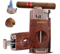 HONEST Encendedor de cigarros con llama de chorro resistente al viento, cortador de puros en V integrado, regalo para Navidad, encendedores de antorcha de butano recargables, encendedores fríos todo