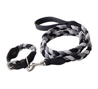 HonestBaby Juego de collares y correas de gamuza trenzada y vegana para perros, algodón orgánico para mascotas, gris claro/gris medio/negro, XXL