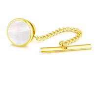 HONEY BEAR Alfiler de corbata con cadena,Chincheta para corbata accesorio de regalo de boda (Concha Blanca con Oro)