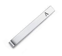 Honey Bear Alfiler de Corbata para Hombre con Letra Inicial del Alfabeto, tamaño Normal, de Acero, Regalo de Boda de Negocios, 5,5 cm, Plateado Cepillado con Letra Negra, Acero Inoxidable
