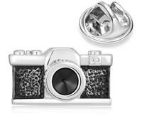 HONEY BEAR Broches Pin Cámara Retro Fun para Trajes de Hombre/Mujer, Amantes de La Fotografía Regalo de Negocios, Negro con Plata