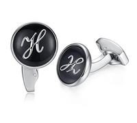 Honey Bear Carta Inicial Alfabeto Gemelos - Acero Inoxidable para la Camisa de los Hombres Regalo de Boda del Negocio (Negro) (H)