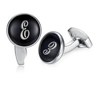 Honey Bear Carta Inicial Alfabeto Gemelos - Acero Inoxidable para la Camisa de los Hombres Regalo de Boda del Negocio (Negro) (E)