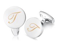 Honey Bear Carta Inicial Alfabeto Gemelos - Acero Inoxidable para la Camisa de los Hombres Regalo de Boda del Negocio (Plata) (T)