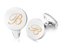 Honey Bear Carta Inicial Alfabeto Gemelos - Acero Inoxidable para la Camisa de los Hombres Regalo de Boda del Negocio (Plata) (B)