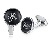 Honey Bear Carta Inicial Alfabeto Gemelos - Acero Inoxidable para la Camisa de los Hombres Regalo de Boda del Negocio (Negro) (R)