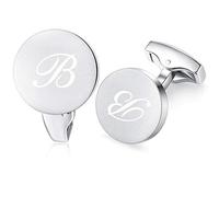 Honey Bear Carta Inicial Alfabeto Gemelos - Acero Inoxidable para la Camisa de los Hombres Regalo de Boda del Negocio,plata (B)