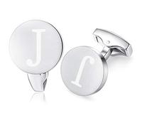 Honey Bear Carta Inicial Alfabeto Gemelos - Acero Inoxidable para la Camisa de los Hombres Regalo de Boda del Negocio,plata cepillada (J)