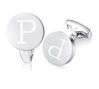 Honey Bear Carta Inicial Alfabeto Gemelos - Acero Inoxidable para la Camisa de los Hombres Regalo de Boda del Negocio,plata cepillada (P)