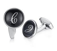 Honey Bear Carta Inicial Alfabeto Gemelos - Acero Inoxidable para la Camisa de los Hombres Regalo de Boda del Negocio (Negro) (C)