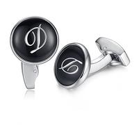 Honey Bear Carta Inicial Alfabeto Gemelos - Acero Inoxidable para la Camisa de los Hombres Regalo de Boda del Negocio (Negro) (D)