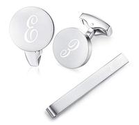 HONEY BEAR Carta Inicial Alfabeto Gemelos & Clip Pasador de Corbata Pisacorbatas - Acero Inoxidable para la Camisa de los Hombres Regalo de Boda del Negocio (Plata cepillada) (E)