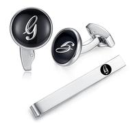 Honey Bear Carta Inicial Alfabeto Gemelos & Clip Pasador de Corbata Pisacorbatas - Acero Inoxidable para la Camisa de los Hombres Regalo de Boda del Negocio (Negro) (G)