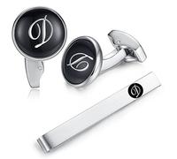 Honey Bear Carta Inicial Alfabeto Gemelos & Clip Pasador de Corbata Pisacorbatas - Acero Inoxidable para la Camisa de los Hombres Regalo de Boda del Negocio (Negro) (D)