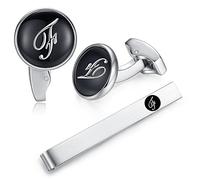 Honey Bear Carta Inicial Alfabeto Gemelos & Clip Pasador de Corbata Pisacorbatas - Acero Inoxidable para la Camisa de los Hombres Regalo de Boda del Negocio (Negro) (F)