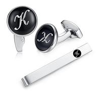 Honey Bear Carta Inicial Alfabeto Gemelos & Clip Pasador de Corbata Pisacorbatas - Acero Inoxidable para la Camisa de los Hombres Regalo de Boda del Negocio (Negro) (K)