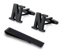 Honey Bear Carta Inicial Alfabeto Gemelos & Clip Pasador de Corbata Pisacorbatas para la Camisa de los Hombres Regalo de Boda del Negocio (Negro) (N)