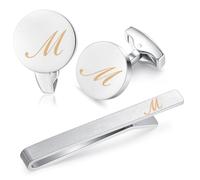 HONEY BEAR Carta Inicial Alfabeto Gemelos & Clip Pasador de Corbata Pisacorbatas para la Camisa de los Hombres Regalo de Boda del Negocio Plata (M engrosar)