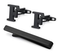 Honey Bear Carta Inicial Alfabeto Gemelos & Clip Pasador de Corbata Pisacorbatas para la Camisa de los Hombres Regalo de Boda del Negocio (Negro) (Espeso F)