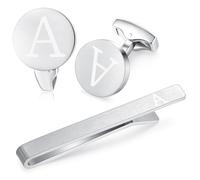 HONEY BEAR Carta Inicial Alfabeto Gemelos & Clip Pasador de Corbata Pisacorbatas para la Camisa de los Hombres Regalo de Boda del Negocio Plata (A Engrosar)