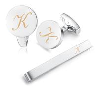 HONEY BEAR Carta Inicial Alfabeto Gemelos & Clip Pasador de Corbata Pisacorbatas para la Camisa de los Hombres Regalo de Boda del Negocio Plata (K)