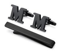 Honey Bear Carta Inicial Alfabeto Gemelos & Clip Pasador de Corbata Pisacorbatas para la Camisa de los Hombres Regalo de Boda del Negocio (Negro) (Espeso M)