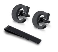 Honey Bear Carta Inicial Alfabeto Gemelos & Clip Pasador de Corbata Pisacorbatas para la Camisa de los Hombres Regalo de Boda del Negocio (Negro) (C)