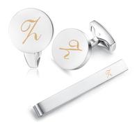 HONEY BEAR Carta Inicial Alfabeto Gemelos & Clip Pasador de Corbata Pisacorbatas para la Camisa de los Hombres Regalo de Boda del Negocio Plata (Z)