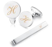 HONEY BEAR Carta Inicial Alfabeto Gemelos & Clip Pasador de Corbata Pisacorbatas para la Camisa de los Hombres Regalo de Boda del Negocio Plata (H)