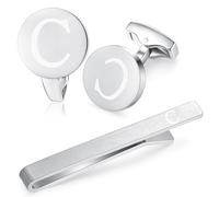 HONEY BEAR Carta Inicial Alfabeto Gemelos & Clip Pasador de Corbata Pisacorbatas para la Camisa de los Hombres Regalo de Boda del Negocio Plata (C Engrosar)