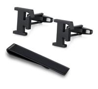 Honey Bear Carta Inicial Alfabeto Gemelos & Clip Pasador de Corbata Pisacorbatas para la Camisa de los Hombres Regalo de Boda del Negocio (Negro) (F)