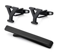 Honey Bear Carta Inicial Alfabeto Gemelos & Clip Pasador de Corbata Pisacorbatas para la Camisa de los Hombres Regalo de Boda del Negocio (Negro) (Espeso Y)