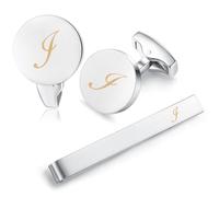 HONEY BEAR Carta Inicial Alfabeto Gemelos & Clip Pasador de Corbata Pisacorbatas para la Camisa de los Hombres Regalo de Boda del Negocio Plata (I)