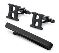 Honey Bear Carta Inicial Alfabeto Gemelos & Clip Pasador de Corbata Pisacorbatas para la Camisa de los Hombres Regalo de Boda del Negocio (Negro) (Espeso H)