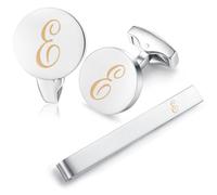 HONEY BEAR Carta Inicial Alfabeto Gemelos & Clip Pasador de Corbata Pisacorbatas para la Camisa de los Hombres Regalo de Boda del Negocio Plata (E)