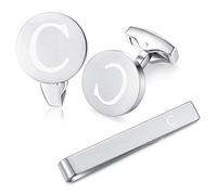 HONEY BEAR Carta Inicial Alfabeto Gemelos & Skinny Clip Pasador de Corbata Pisacorbatas - Acero Inoxidable para la Camisa de los Hombres Regalo de Boda del Negocio (Plata cepillada) (C)