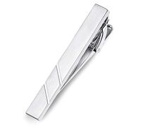 HONEY BEAR Clip Pasador de Corbata - Talla Normal para Hombre Necktie, Acero Inoxidable,Boda Negocio Regalo,5.4cm (Plata cepillada)