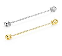 HONEY BEAR Cuadrada Clip Barra Pin 2 Piezas Set Accesorio de Camisa Clip Corbata Alfiler Cuello Broche de Traje con Caja,6.4cm (Barra, Plata + Oro)