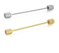 HONEY BEAR Cuadrada Clip Barra Pin 2 Piezas Set Accesorio de Camisa Clip Corbata Alfiler Cuello Broche de Traje con Caja,6.4cm (Columna, Plata + Oro)