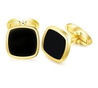 HONEY BEAR cuadrado Gemelos para hombres -acero inoxidable para regalo de boda de negocios (Negro con Oro)